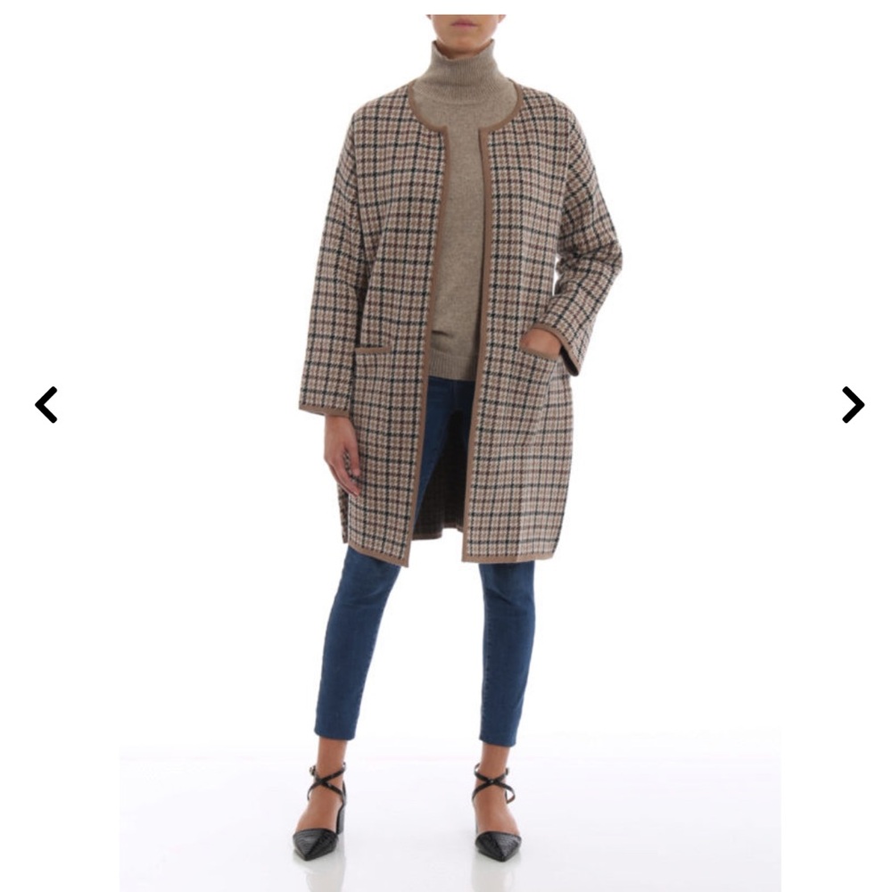 Max Mara Weekend Long Cardigan Brown Houndstooth